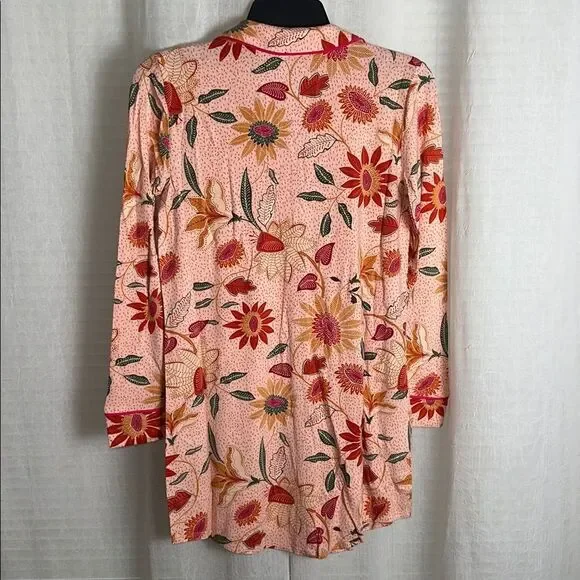 Spartina 449 XXS Botanic Garden Peach Pink Boho Floral Long Sleeve Sleep Shirt - Picture 9 of 16